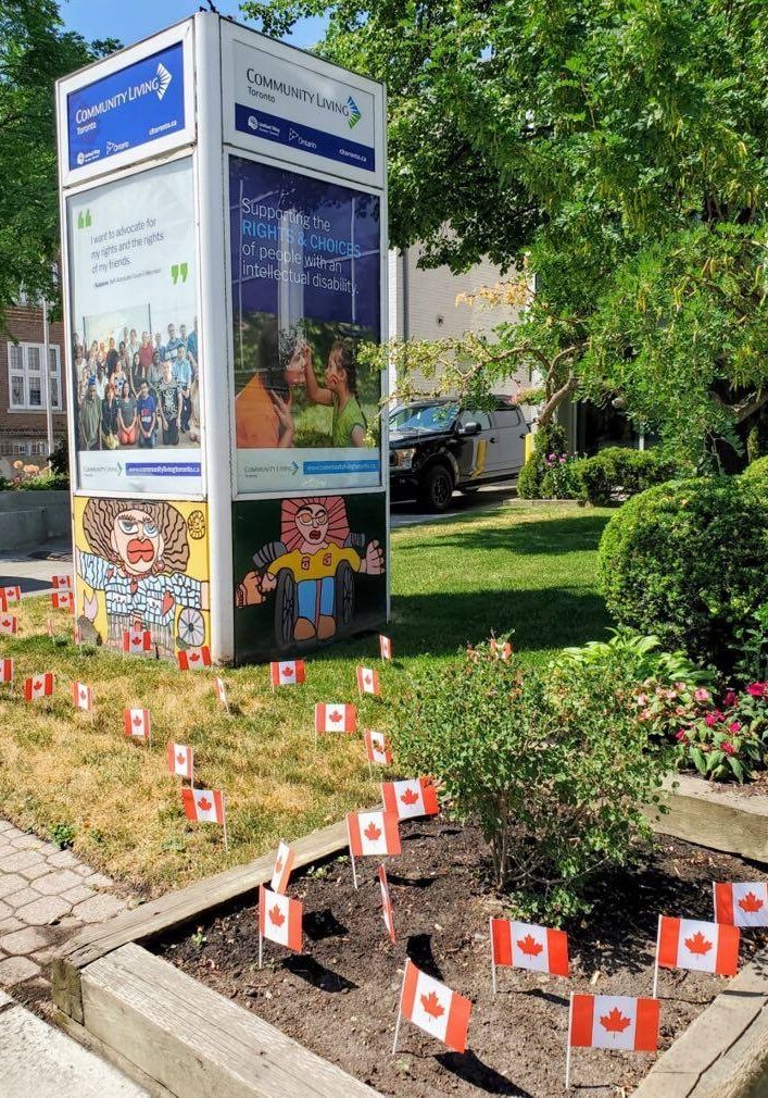 handheld canadian flags in the grass at 20 spadina
